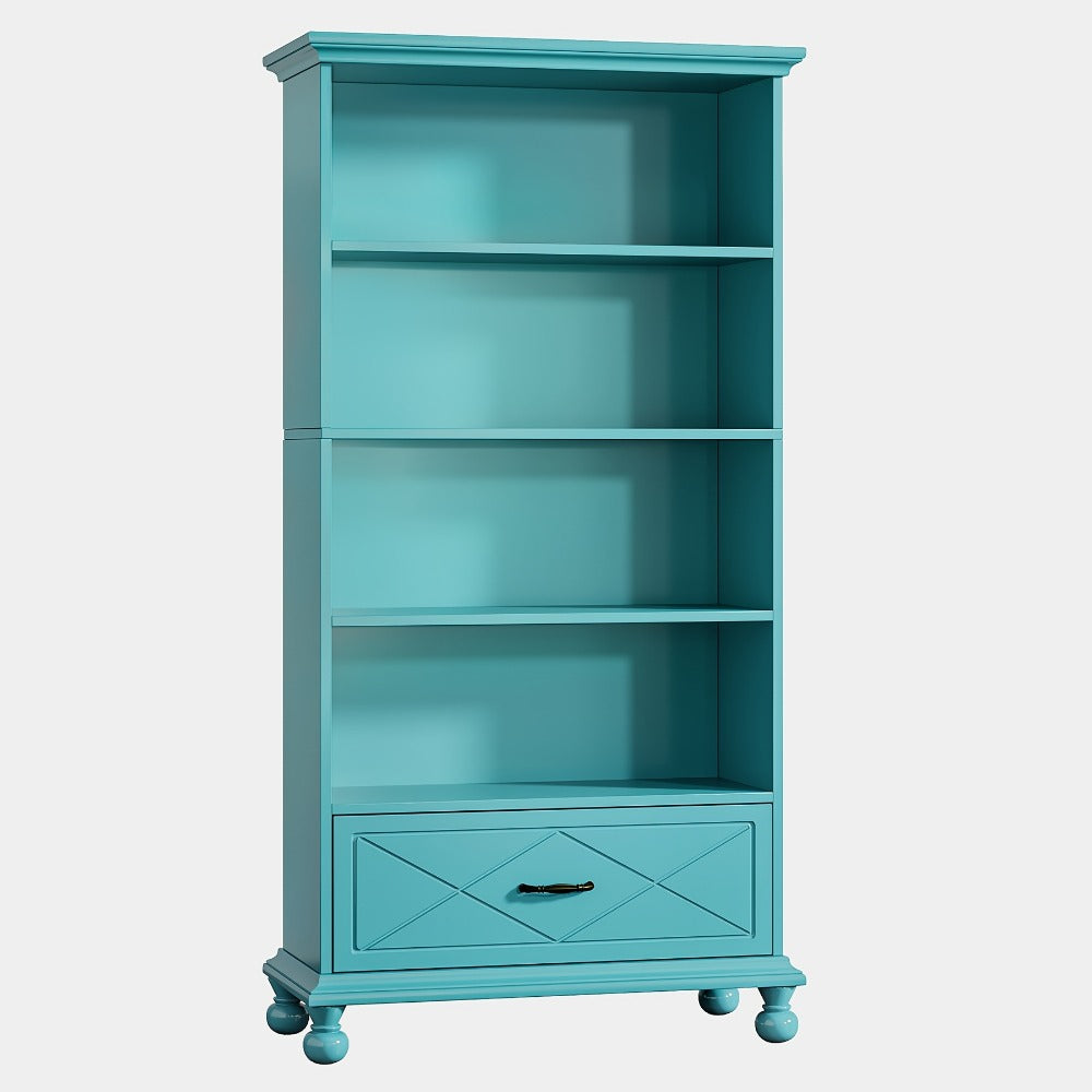 6-Shelf Tall Bookcase with Solid Wood Construction and Storage Drawers detail image - detail view 3
