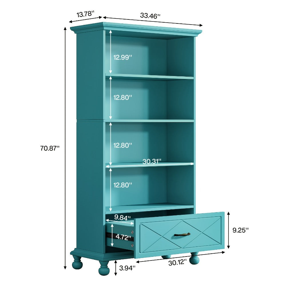 6-Shelf Tall Bookcase with Solid Wood Construction and Storage Drawers detail image - detail view 4