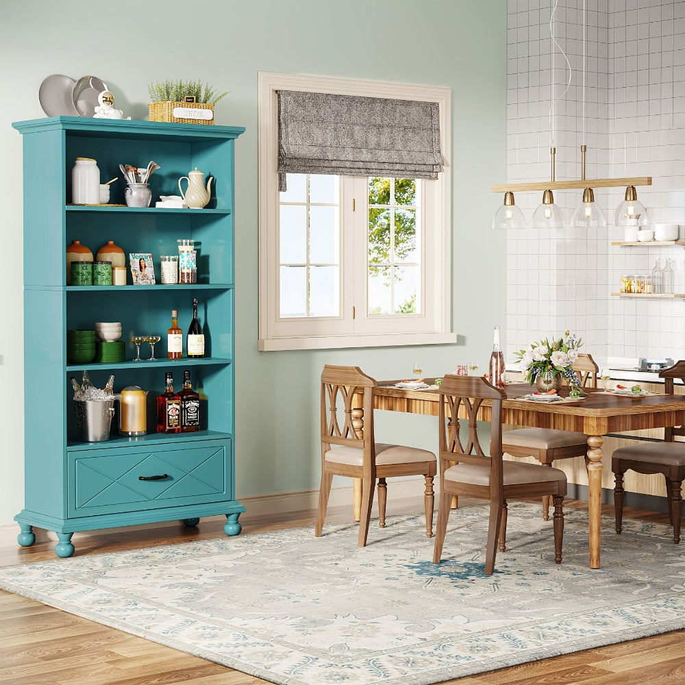 6-Shelf Tall Bookcase with Solid Wood Construction and Storage Drawers detail image - detail view 5