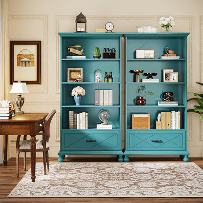 6-Shelf Tall Bookcase with Solid Wood Construction and Storage Drawers detail image - detail view 6