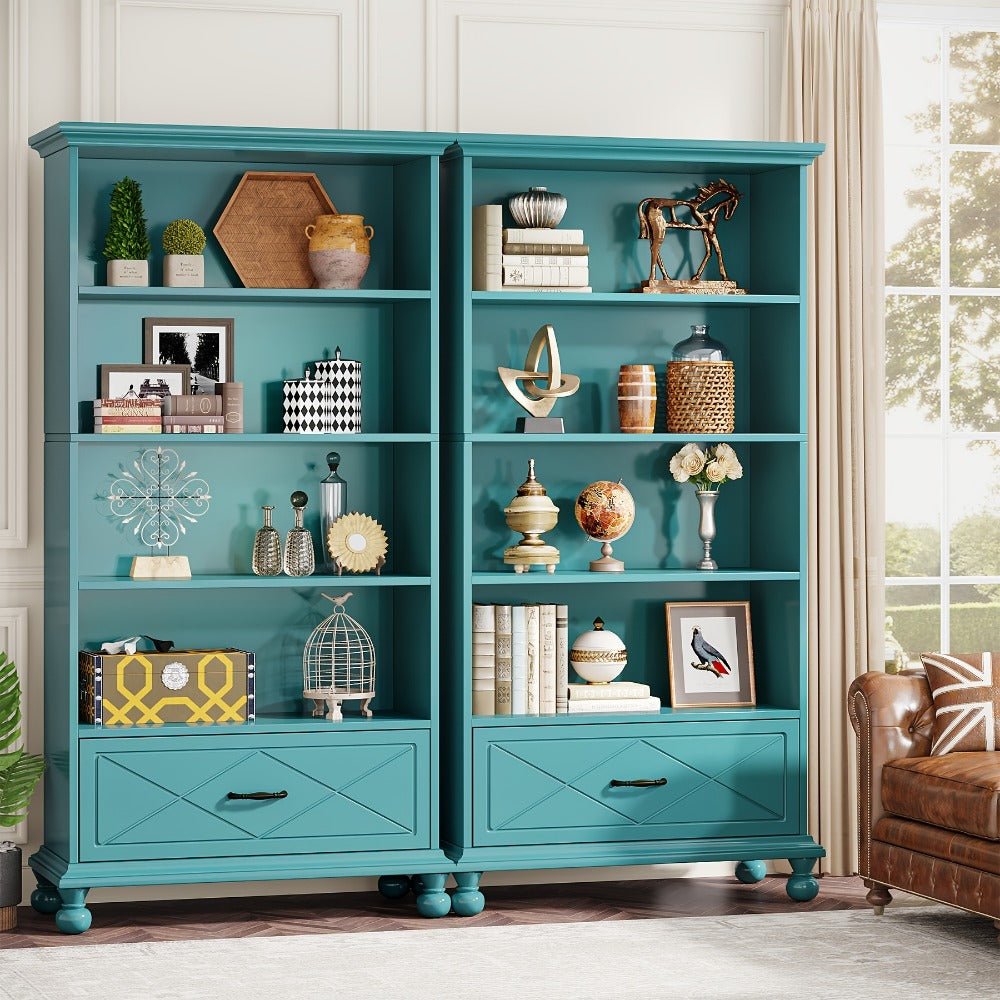 6-Shelf Tall Bookcase with Solid Wood Construction and Storage Drawers detail image - detail view 7