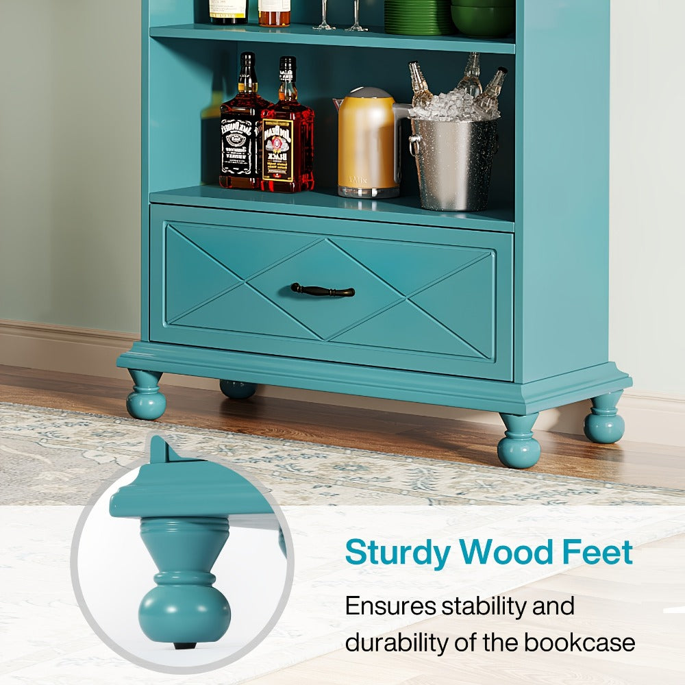 6-Shelf Tall Bookcase with Solid Wood Construction and Storage Drawers detail image - detail view 8
