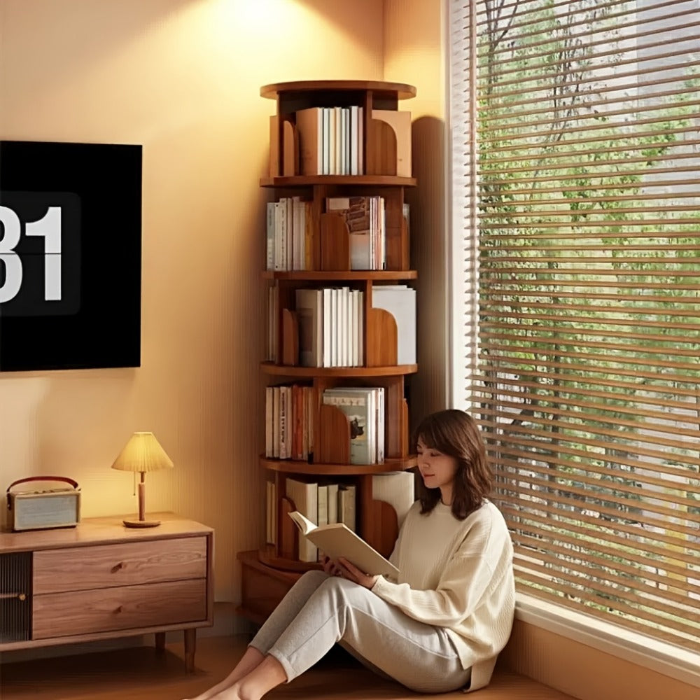 6-Tier 360° Rotating Bookshelf with Rolling Wheels and 360° Swivel for Entryway detail image