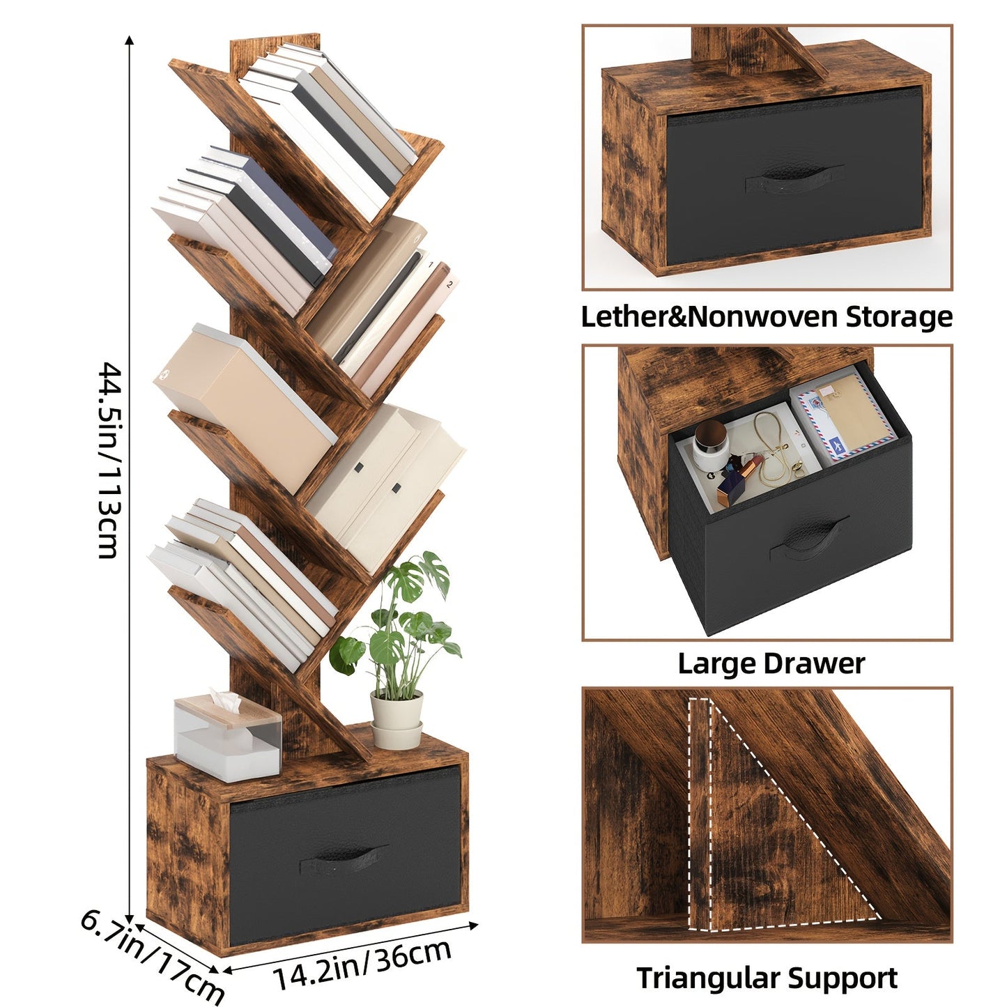 Bookshelf shown in the 1pc-brown-Upgraded Model option