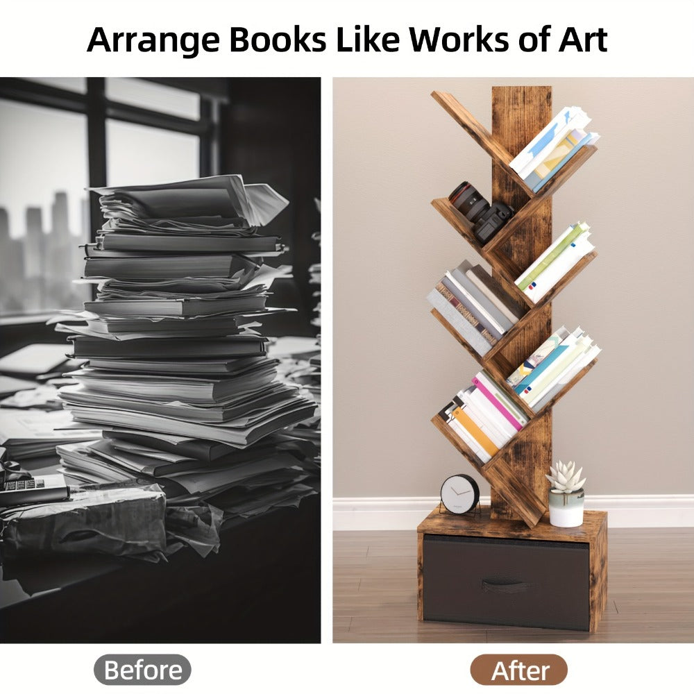 6-Tier Bookshelf with Storage Drawers, Display Storage Shelf detail image - detail view 7