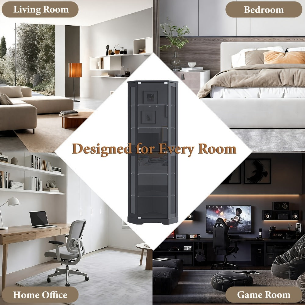 6-Tier Display Cabinet with LED Lighting for Organized Everyday Storage detail image