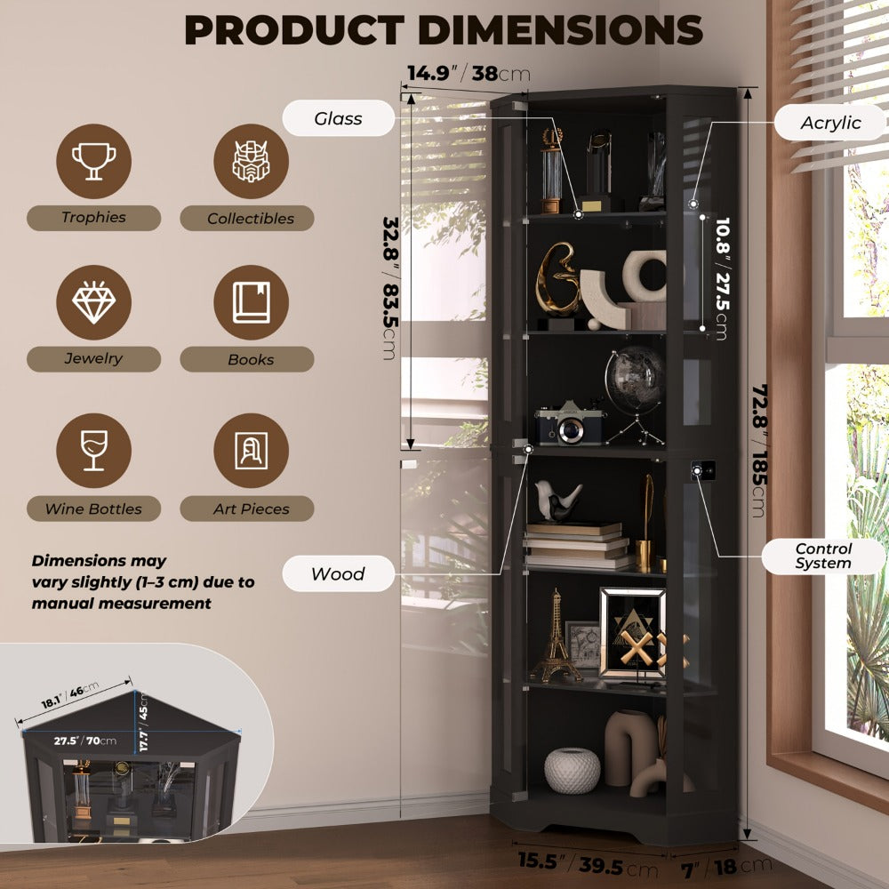 6-Tier Display Cabinet with LED Lighting for Organized Everyday Storage detail image - detail view 3