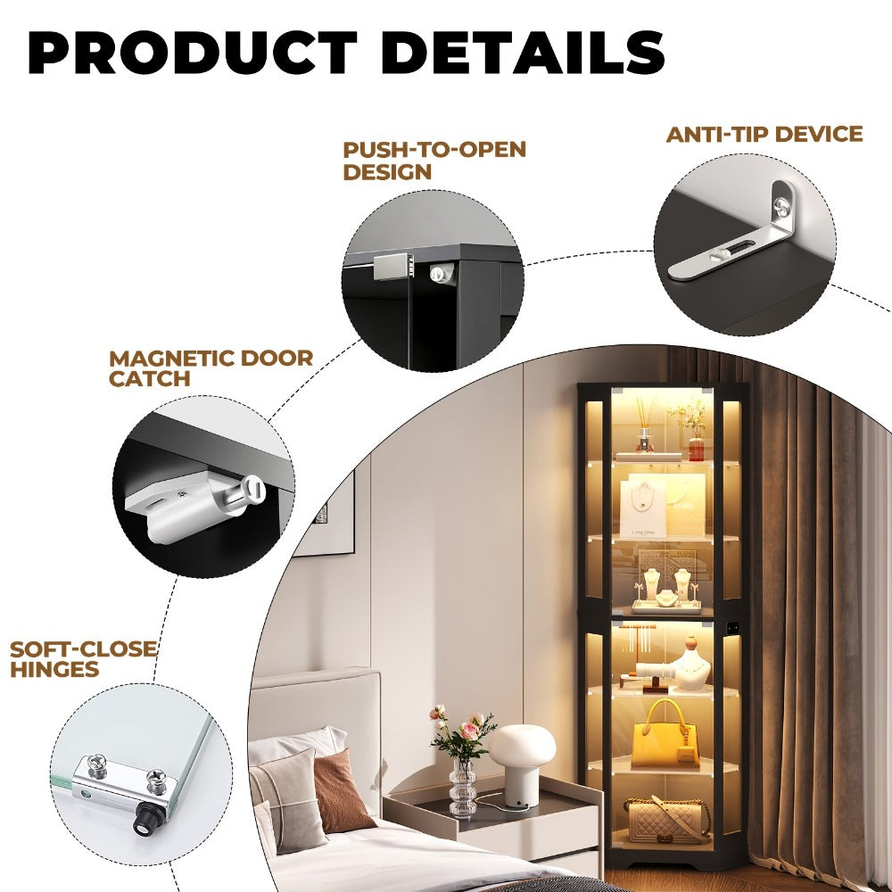 6-Tier Display Cabinet with LED Lighting for Organized Everyday Storage detail image - detail view 4