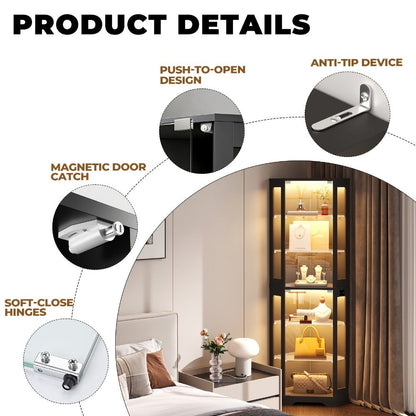 6-Tier Display Cabinet with LED Lighting for Organized Everyday Storage detail image - detail view 4