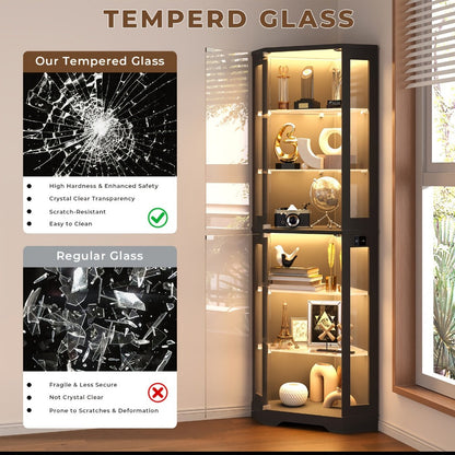 6-Tier Display Cabinet with LED Lighting for Organized Everyday Storage detail image - detail view 5