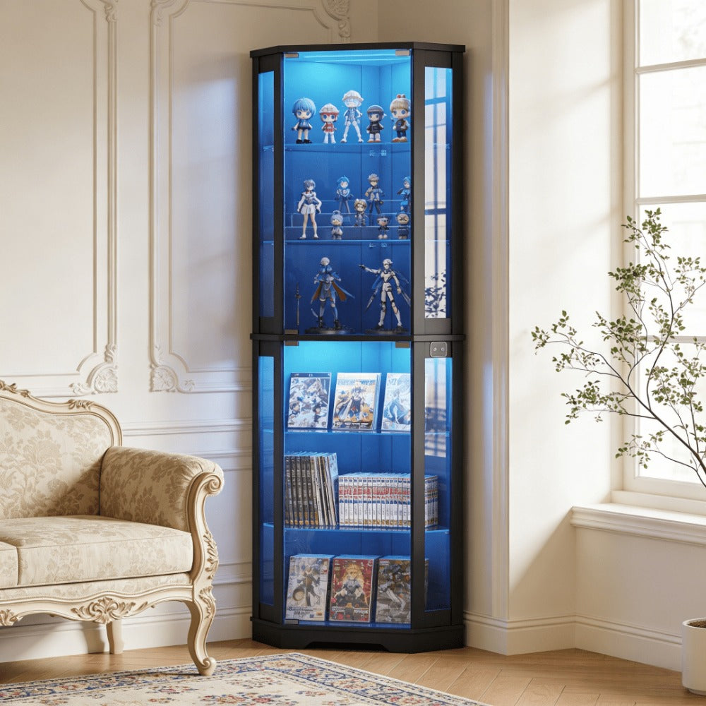 6-Tier Display Cabinet with LED Lighting for Organized Everyday Storage detail image - detail view 6