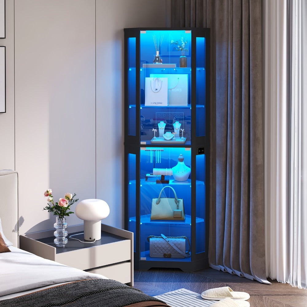 6-Tier Display Cabinet with LED Lighting for Organized Everyday Storage detail image - detail view 7