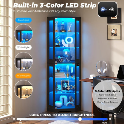 6-Tier Display Cabinet with LED Lighting for Organized Everyday Storage detail image - detail view 9