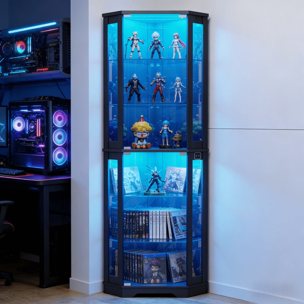 Display Cabinet, Corner 6 Tier with 3-Color LED Light & Motion Sensor, Glass Storage shown in the main product view