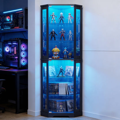 Display Cabinet, Corner 6 Tier with 3-Color LED Light & Motion Sensor, Glass Storage shown in the main product view