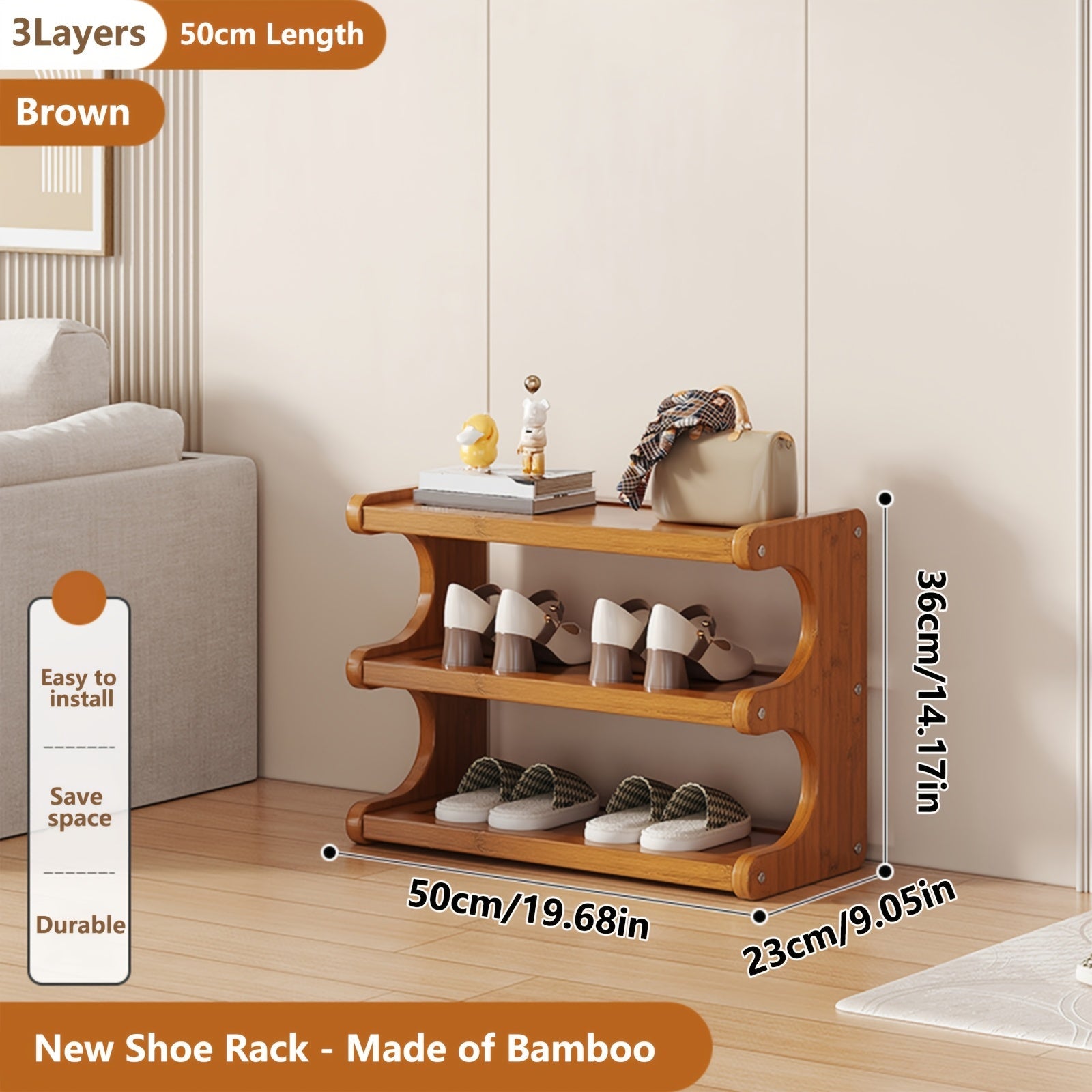 Shoe Rack shown in the Brown - 3Layers option