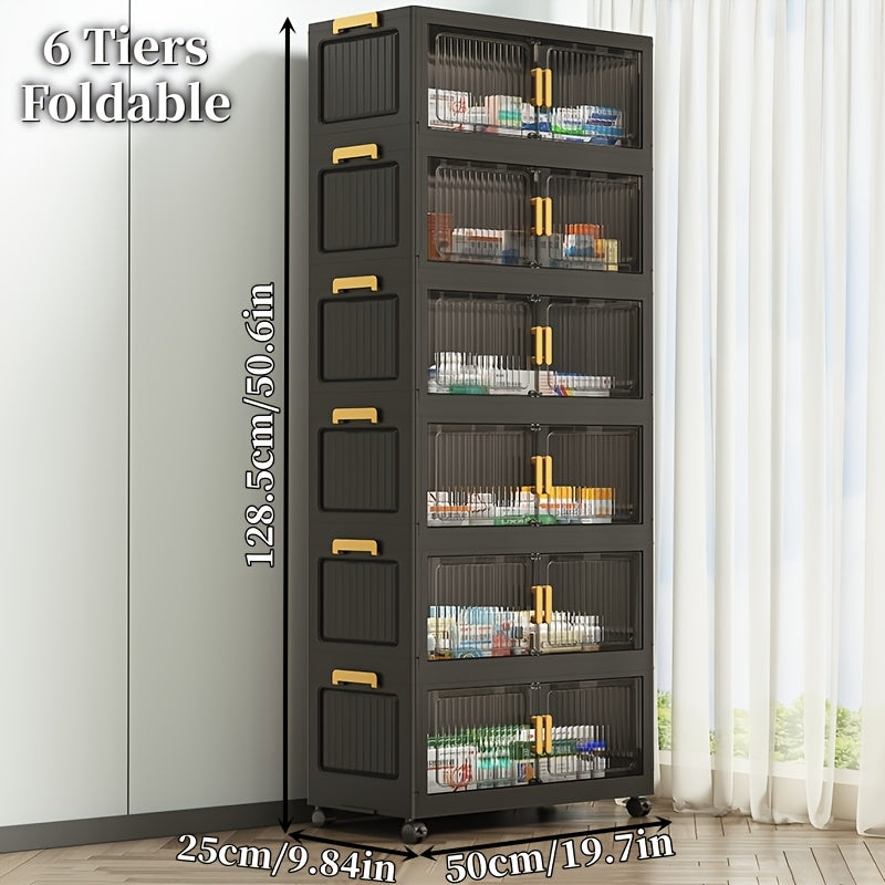 Medicine Cabinet shown in the 50CM/19.7" Diameter 6-Tier (Foldable + Magnetic Door + Foot Wheels*4) option