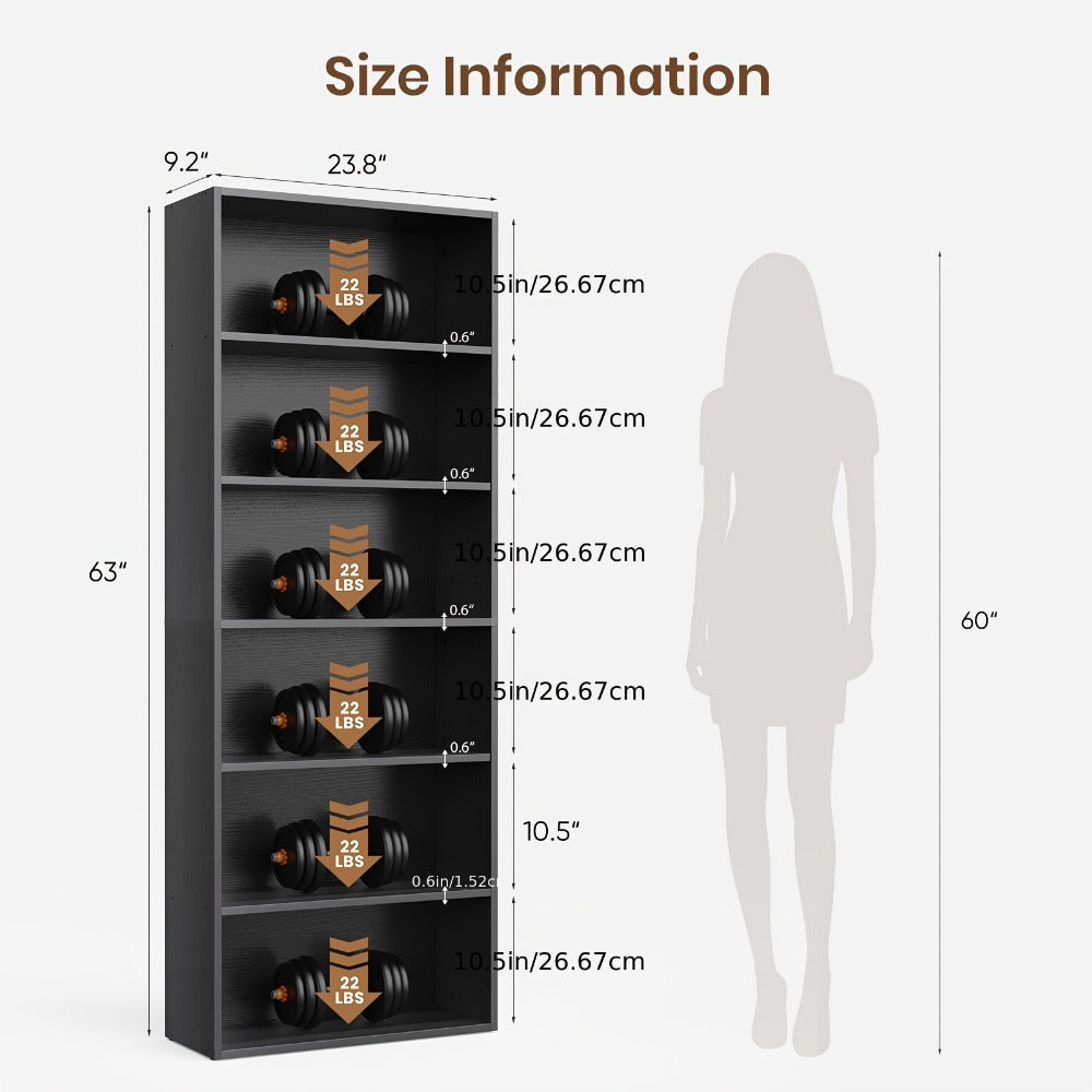 6-Tier Metal Bookshelf with Open Shelves, Freestanding Bookcase for Entryway detail image - detail view 4