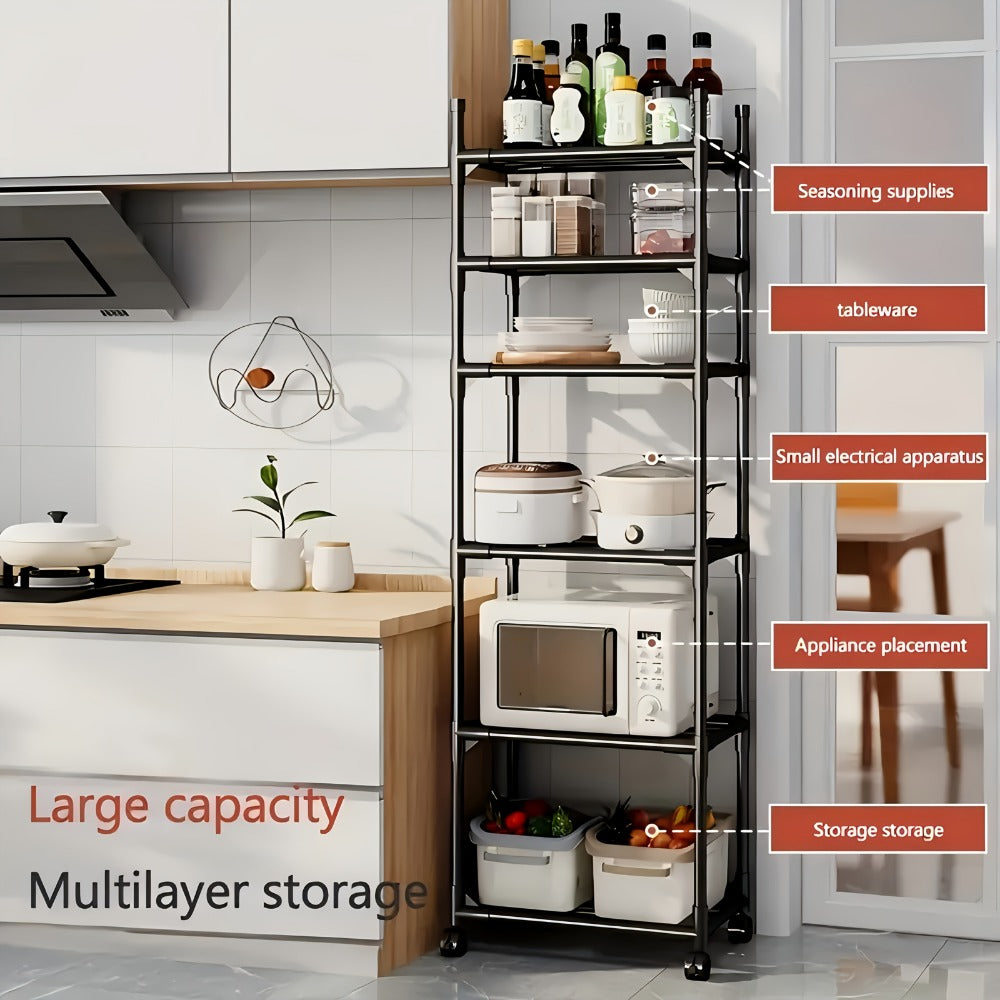 Rolling Carts and Utility Storage, 6-Tier Metal Rolling Cart with Hooks & Adjustable shown in the main product view