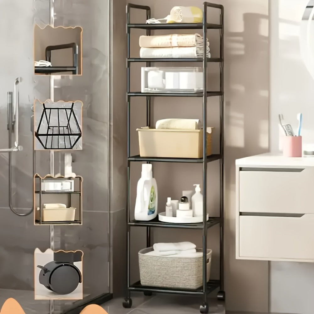 6-Tier Metal Storage Rack with Rolling Wheels and Adjustable Height detail image