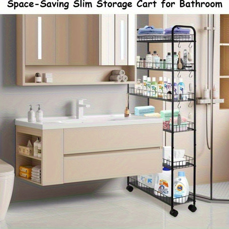 6-Tier Narrow Storage Cart with Rolling Wheels for Organized Everyday Storage in Kitchen detail image