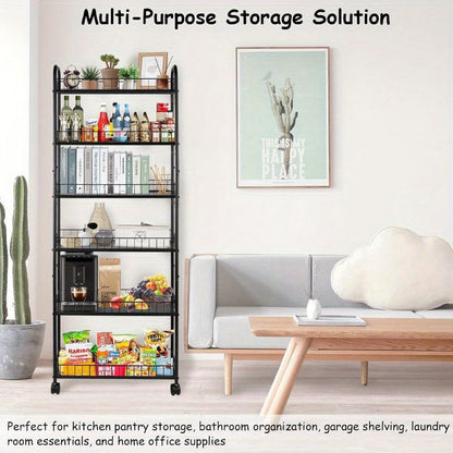 6-Tier Narrow Storage Cart with Rolling Wheels for Organized Everyday Storage in Kitchen detail image - detail view 8