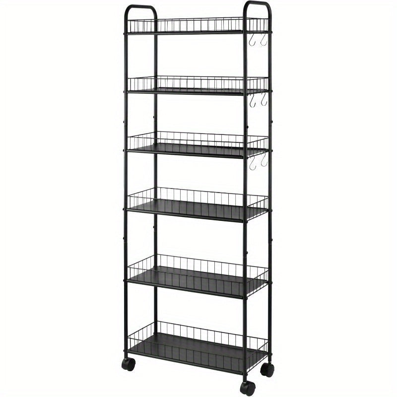 Storage Cart, 6-Tier Slim Rolling with Wheels, Narrow Mobile Shelving Unit for Kitchen shown in the main product view