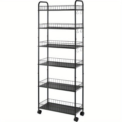 Storage Cart, 6-Tier Slim Rolling with Wheels, Narrow Mobile Shelving Unit for Kitchen shown in the main product view
