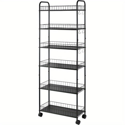 Storage Cart, 6-Tier Slim Rolling with Wheels, Narrow Mobile Shelving Unit for Kitchen shown in the main product view