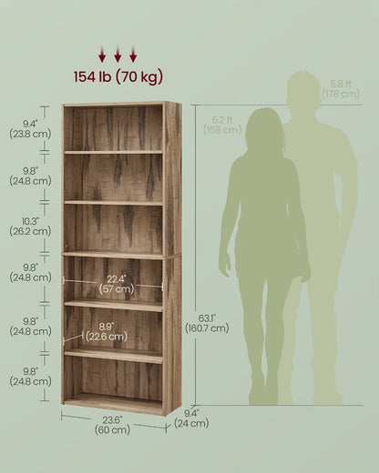 6-Tier Space-Saving Bookshelf with Open Shelves for Organized Everyday Storage in Entryway detail image - detail view 17