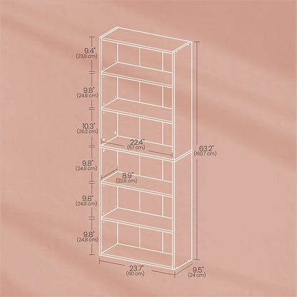 6-Tier Space-Saving Bookshelf with Open Shelves for Organized Everyday Storage in Entryway detail image