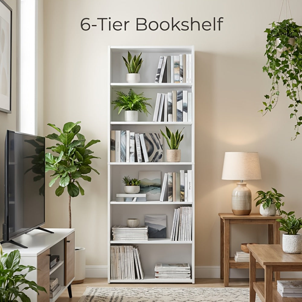 Bookshelf, 6-Tier Open & Display Shelf - Space-Saving Bookcase with Anti-Tip Kit, 22 lbs shown in the main product view
