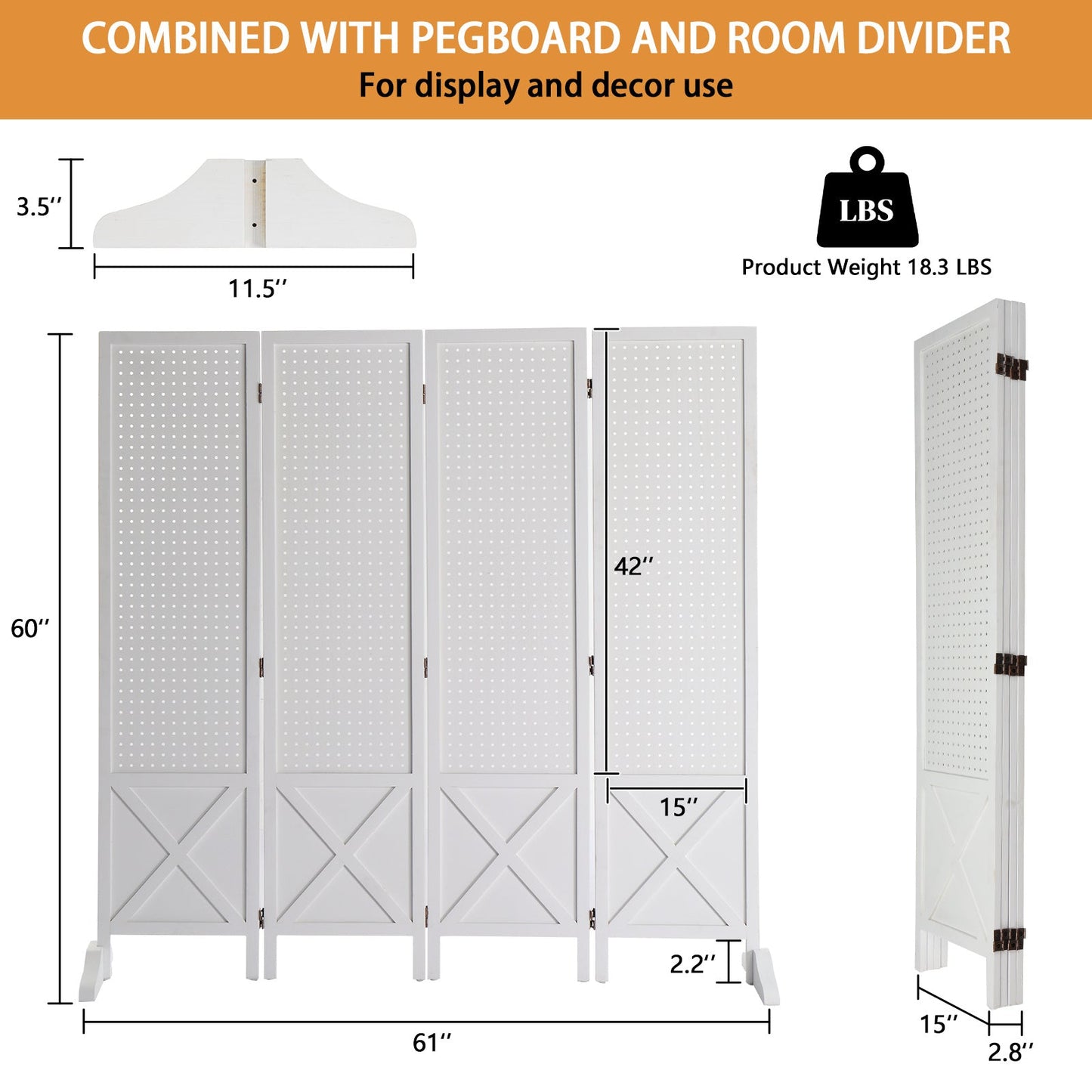 60-Inch Freestanding Room Divider for Privacy and Space Definition in Home Office detail image - detail view 11