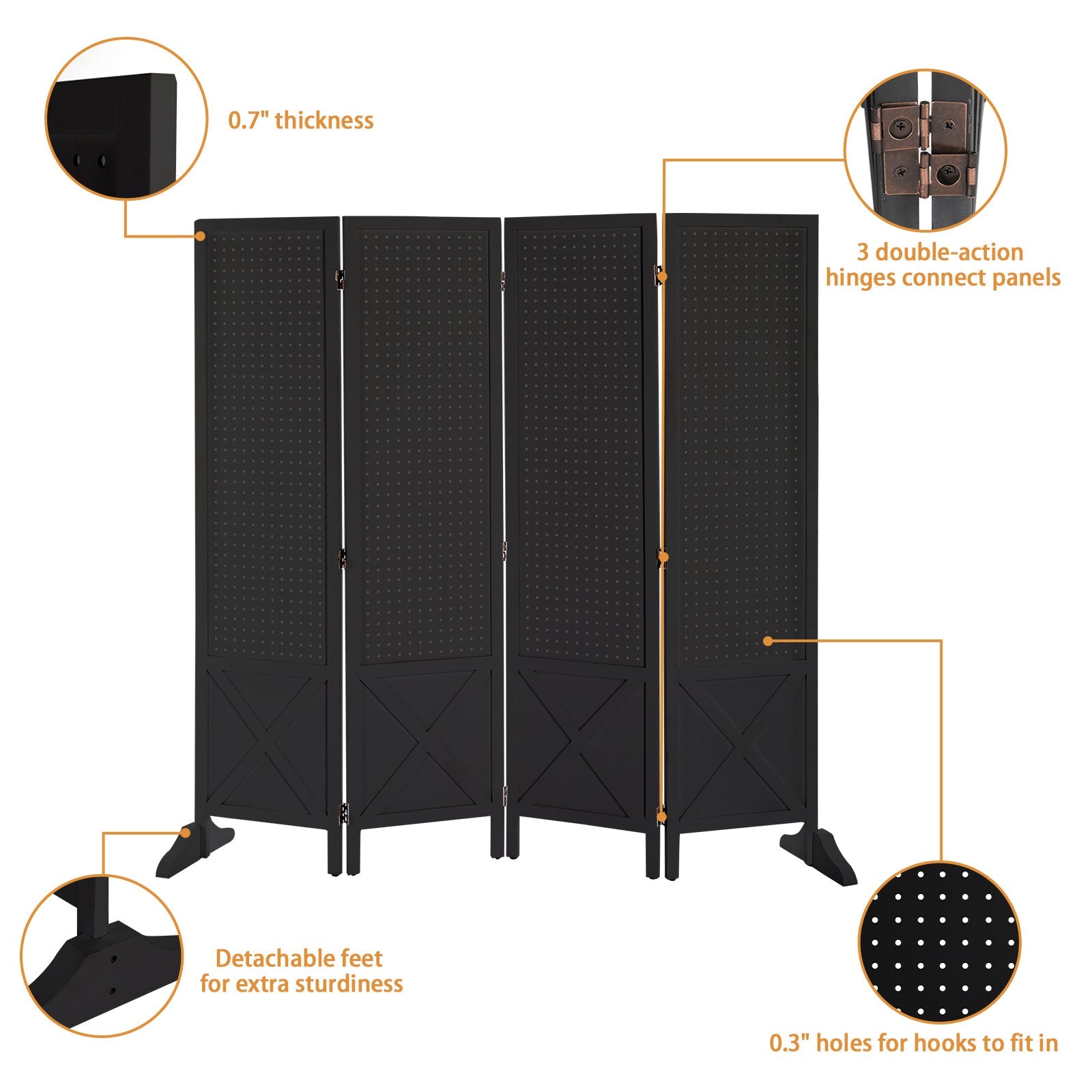 60-Inch Freestanding Room Divider for Privacy and Space Definition in Home Office detail image - detail view 19
