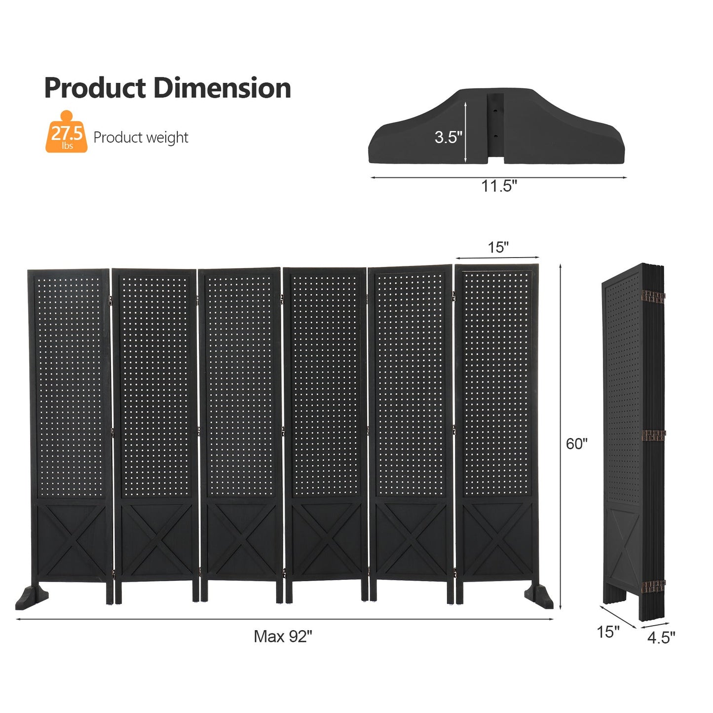 60-Inch Freestanding Room Divider for Privacy and Space Definition in Home Office detail image - detail view 34