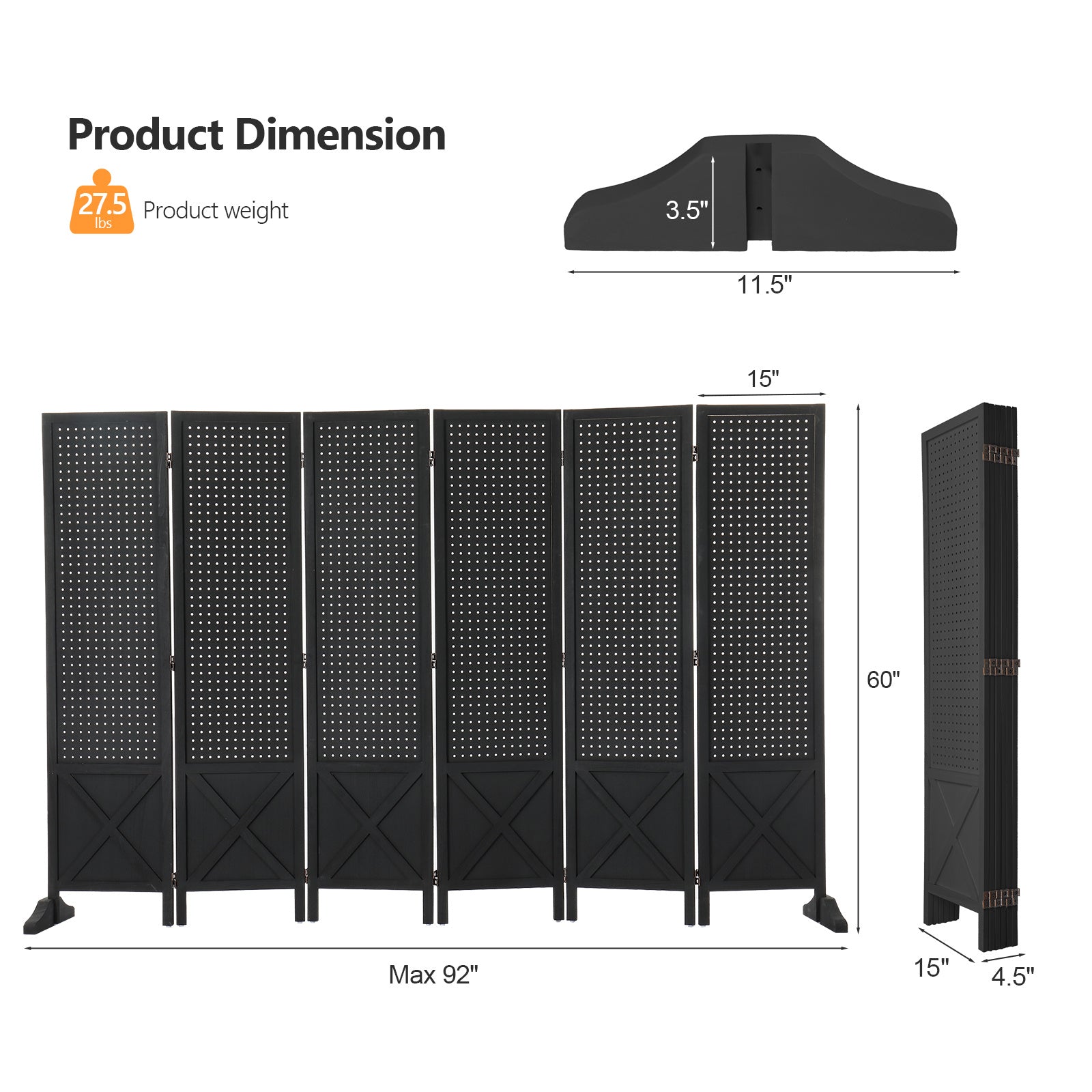 60-Inch Freestanding Room Divider for Privacy and Space Definition in Home Office detail image - detail view 34