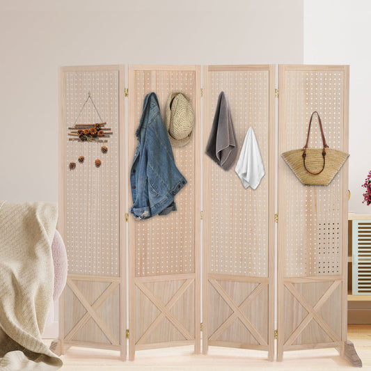 Room Divider, Freestanding Pegboard 60"H - Folding Wood Display Board Organizer shown in the main product view