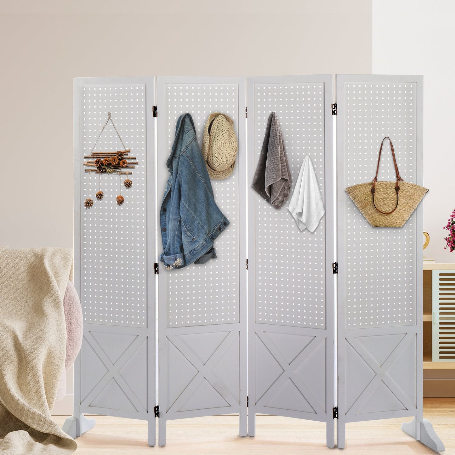 Room Divider shown in the White, 4 Panel option