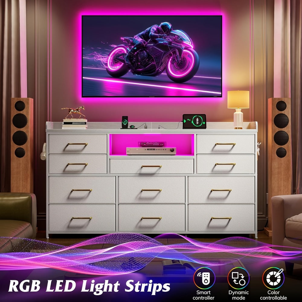60-Inch TV Stand with LED Lighting, Entertainment Center for Living Room detail image - detail view 12