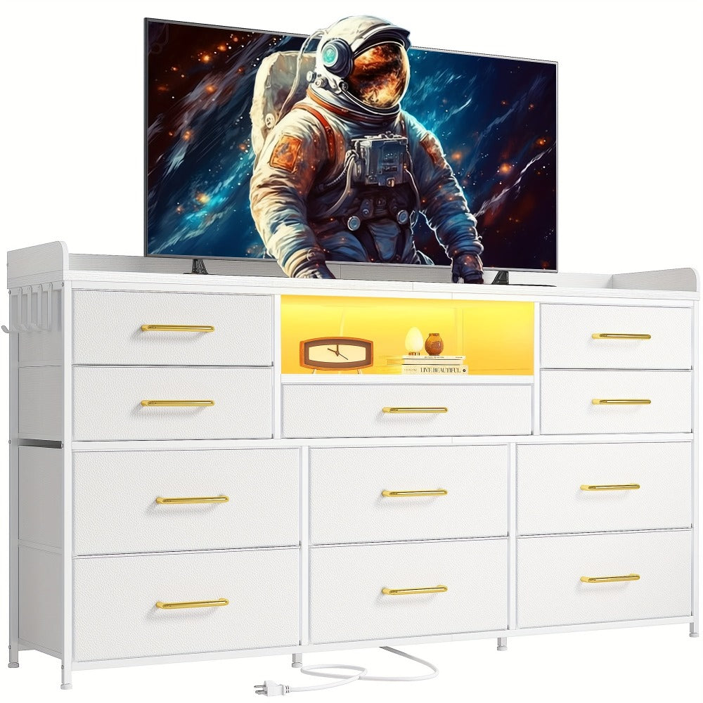 TV Stand, Dresser with 11 Drawers for 60 Inch TV, LED Lights with Remote, 3 AC Outlets 2 shown in the main product view