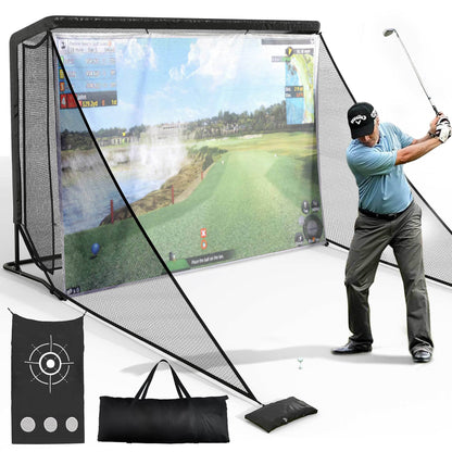 Golf Hitting Net 10x7ft Steel Frame | Golf Driving Net with Side Nets & Simulator Cloth for Backyard Indoor & Outdoor Swing Practice