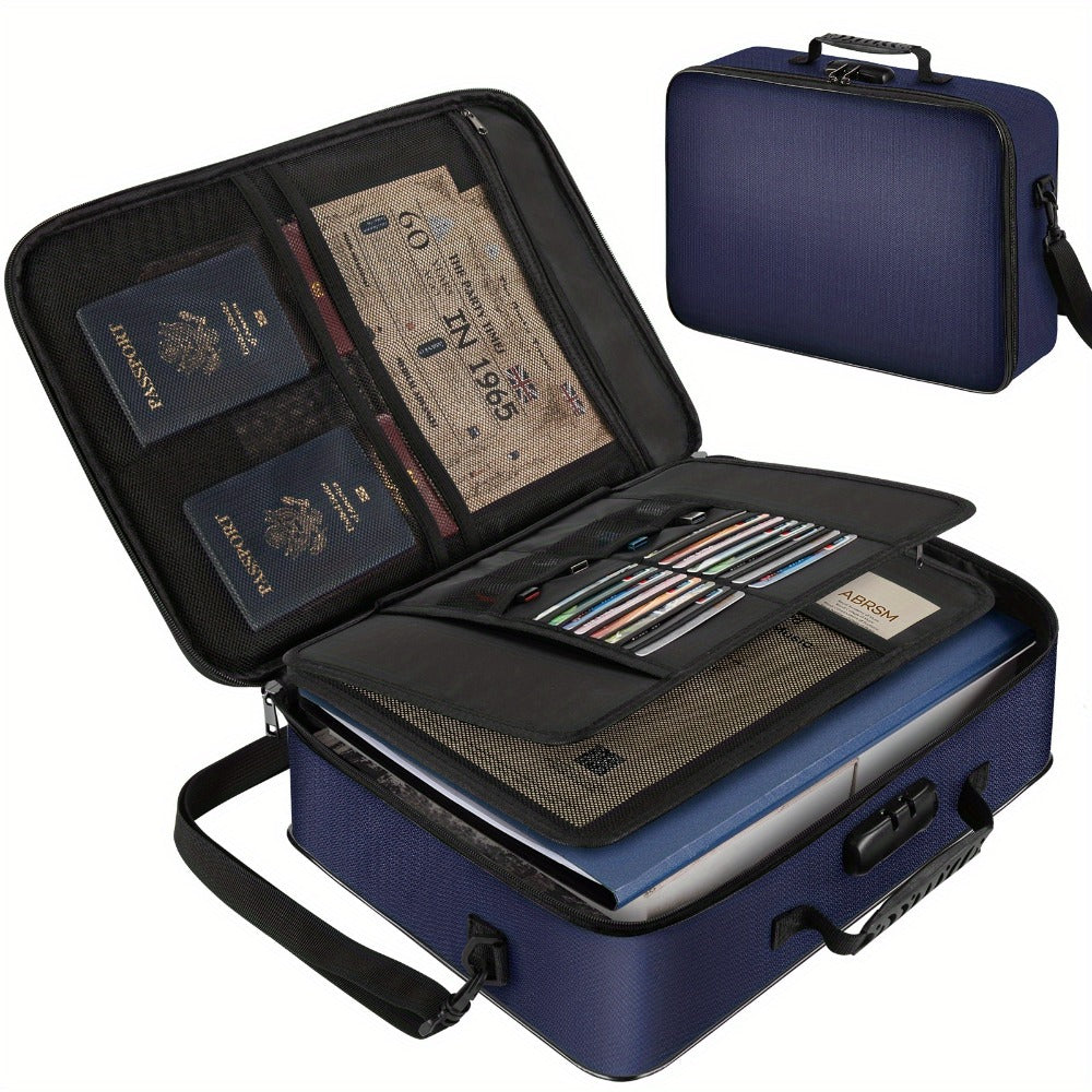 Fireproof Document Bag with Combination Lock - 17x11.8x5 Inch Waterproof File Organizer, 2000°F Fireproof, Multi-Layer Storage for Passport Cash Laptop, 3 Carry Methods, for Travel Home Office, Black/Pink/Blue