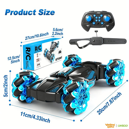 RC Stunt Car 1:24 Scale 8WD Dual Remote Control for Kids Boys Girls – 2.4GHz 28KM/H Crash-Resistant Race Car All-Terrain Tires LED Lights Two Player Birthday Christmas Holiday Gift Red Blue