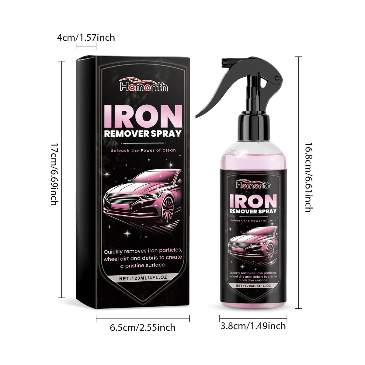 Set of 2, 120ML/4OZ Powerful Iron Eliminator for Car Detailing - Wheel And Brake Cleaner for Thorough Cleaning