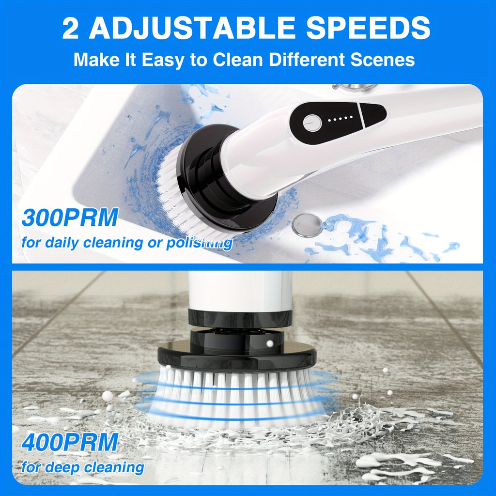 Multifunctional Electric Spin Scrubber Cordless Cleaning Brush, 7-in-1 Cleaning Brush, Adjustable Speeds 7 Replaceable Heads, Dual-speed And Detachable Telescopic Handle, Suitable for Car, Kitchen, Living Room And Bathroom