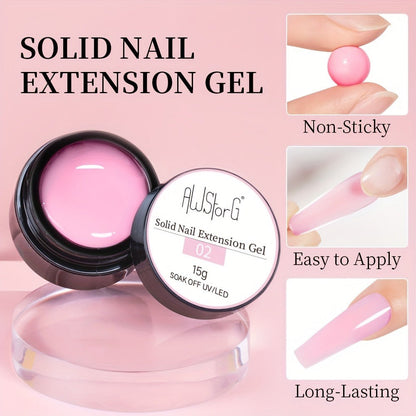 Builder Gel Nail Extension Starter Kit 5pcs Clear Nude Solid — Hard Gel Sculpting Set with Flower Molds & Sculpting Brush for 3D Floral Nail Art, Rhinestone Acrylic Extensions for Women Beginners & Salon