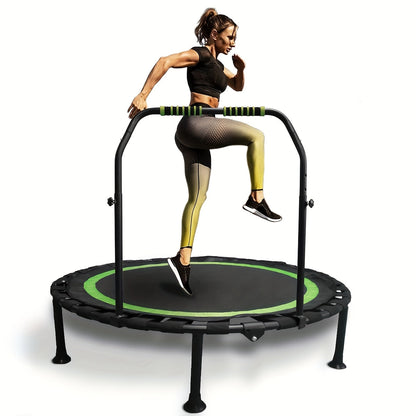 Rebounder Mini Trampoline 40 Inch Foldable with Adjustable Foam Handles - Bungee Elastic Strap Design, Thick Steel Frame, 600 lbs Capacity, Quiet Indoor Outdoor Fitness Trampoline, Green Red Blue