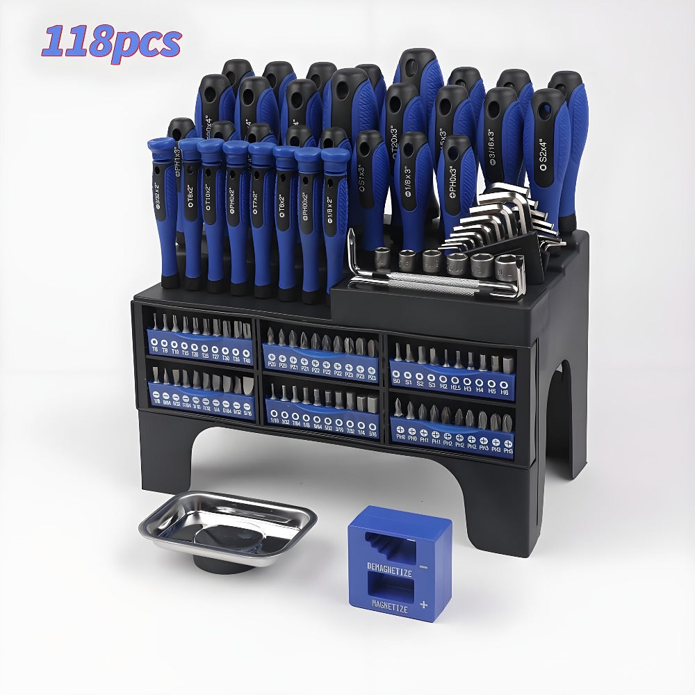 Magnetic Screwdriver Set 100/118/126-Piece – Insulated Chrome Vanadium Bits with Ratchet, Precision & Torx Drivers, Non-Slip Handles, Organized Storage Case for Electronics, Auto & DIY Repair
