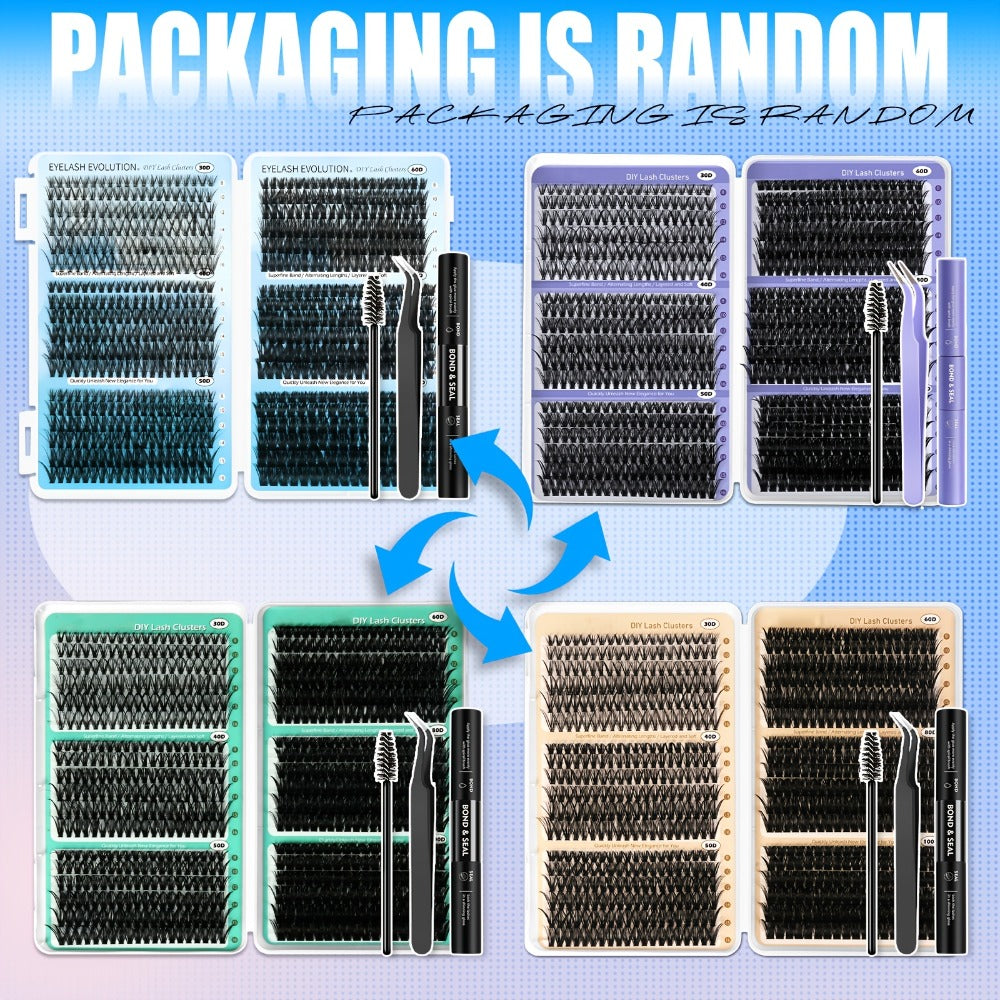 Lash Clusters Kit 720Pcs Individual Eyelash Extensions 30D 50D 80D 100D C Curl Wispy Cluster Lashes with Bond Glue & Tweezers – Complete DIY Lash Extension Kit for Beginners, Natural to Dramatic Eye Look