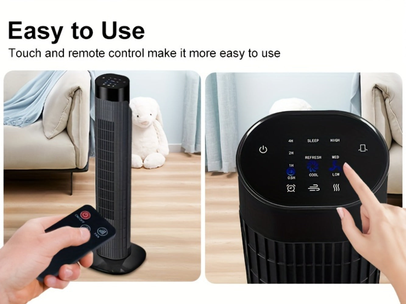 Tower Fan 31 Inch Bladeless | 80° Oscillating Standing Fan with Remote Control, 7.5H Timer & 3-Speed Settings, Quiet Cooling Fan for Bedroom, Living Room & Office – Black & White
